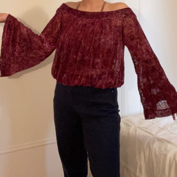 Burgundy Bell Sleeve Shirt - Picture 2 of 5